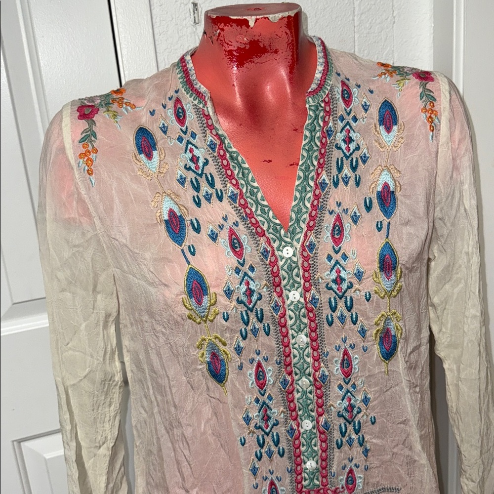 Johnny Was Embroidered top shirt blouse - Picture 2 of 7